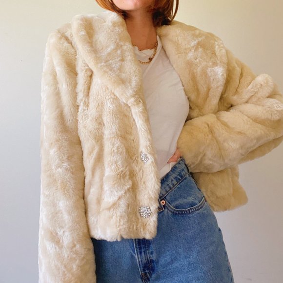 black rivet faux fur jacket